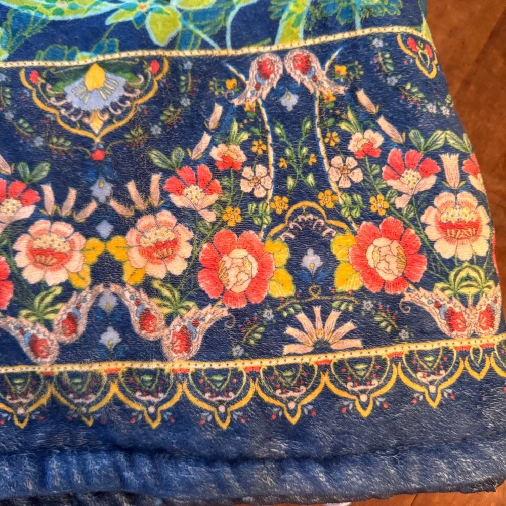 Johnny Was Throw Blanket Unisex OS Blue Floral Reversible Plush Boho Botanical